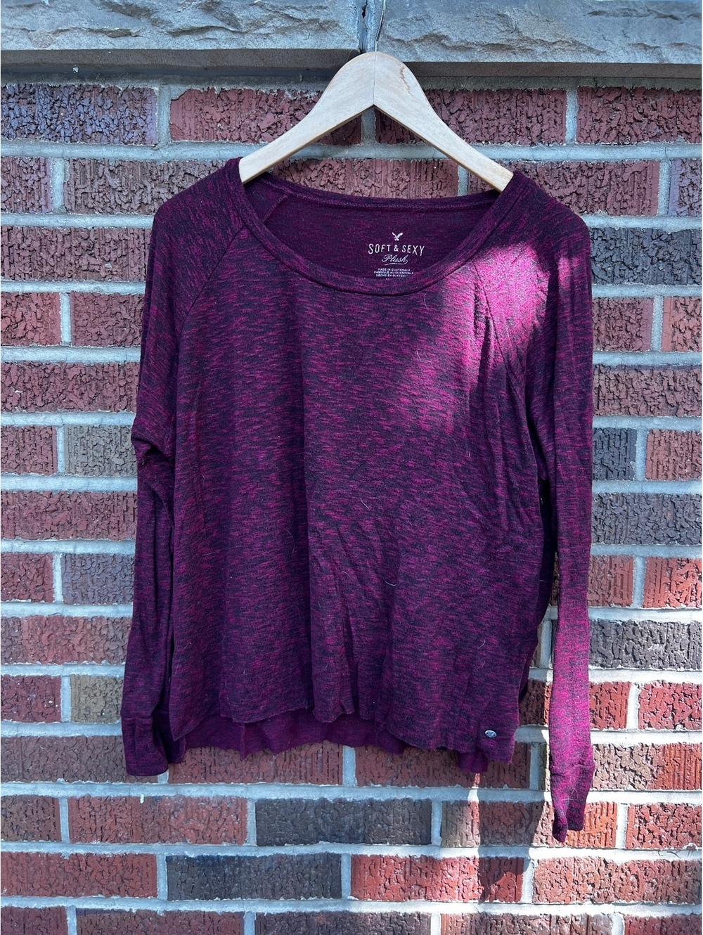 American Eagle Soft & Sexy Burgundy Plush Long Sleeve Top